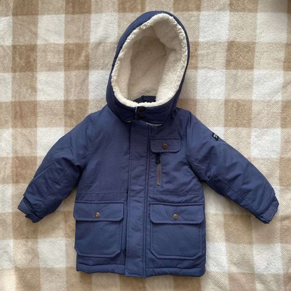 NWT OshKosh B'gosh Toddler 2T Navy Puffer Jacket with Sherpa-Lined Hood